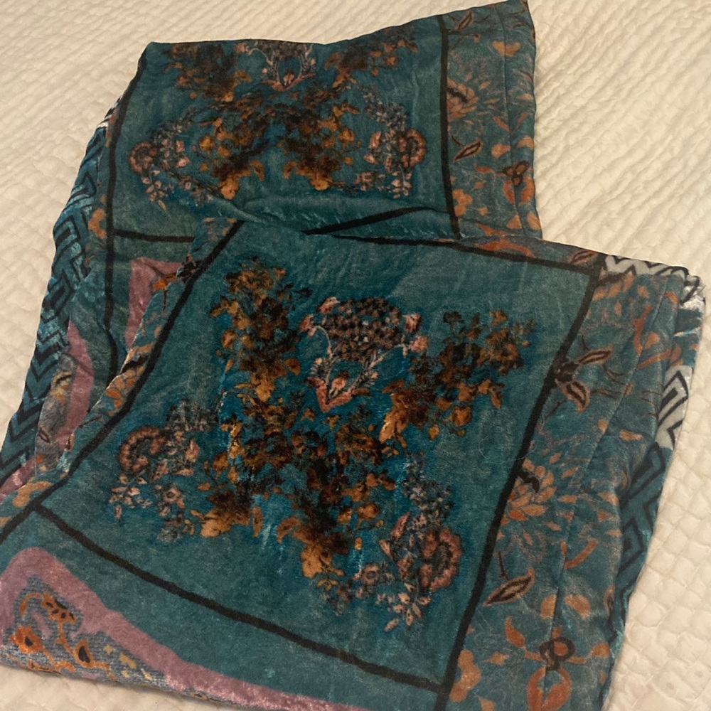 Teal Multicolor Patterned Velvet Infinity Scarf, … - image 2